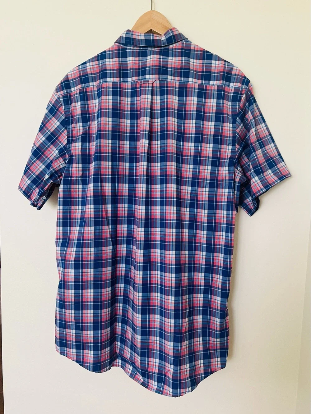 Izod Navy and Pink Plaid Short Sleeve Button-Down Shirt